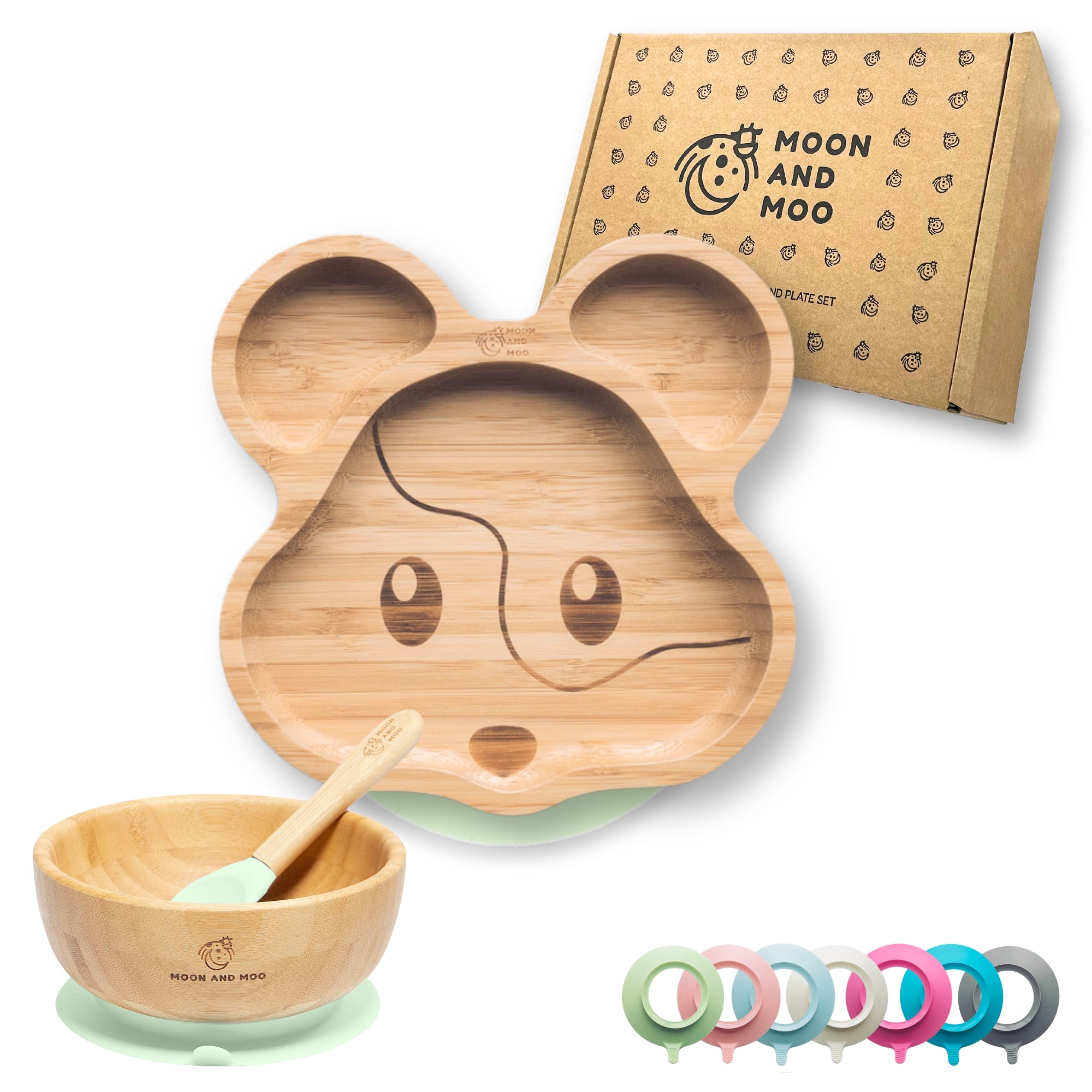 Bamboo Suction Mouse Plate & Bowl Set