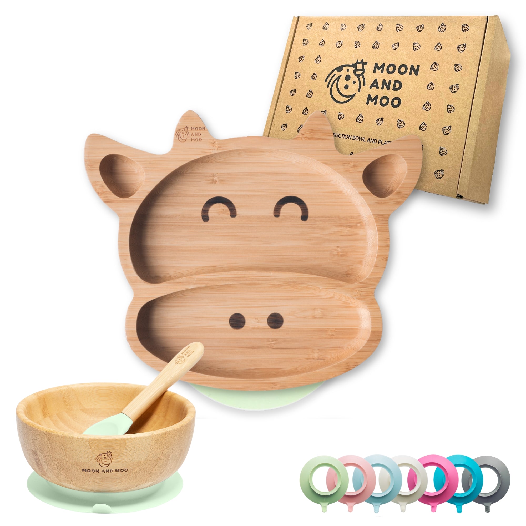 Bamboo Suction Cow Plate & Bowl Set