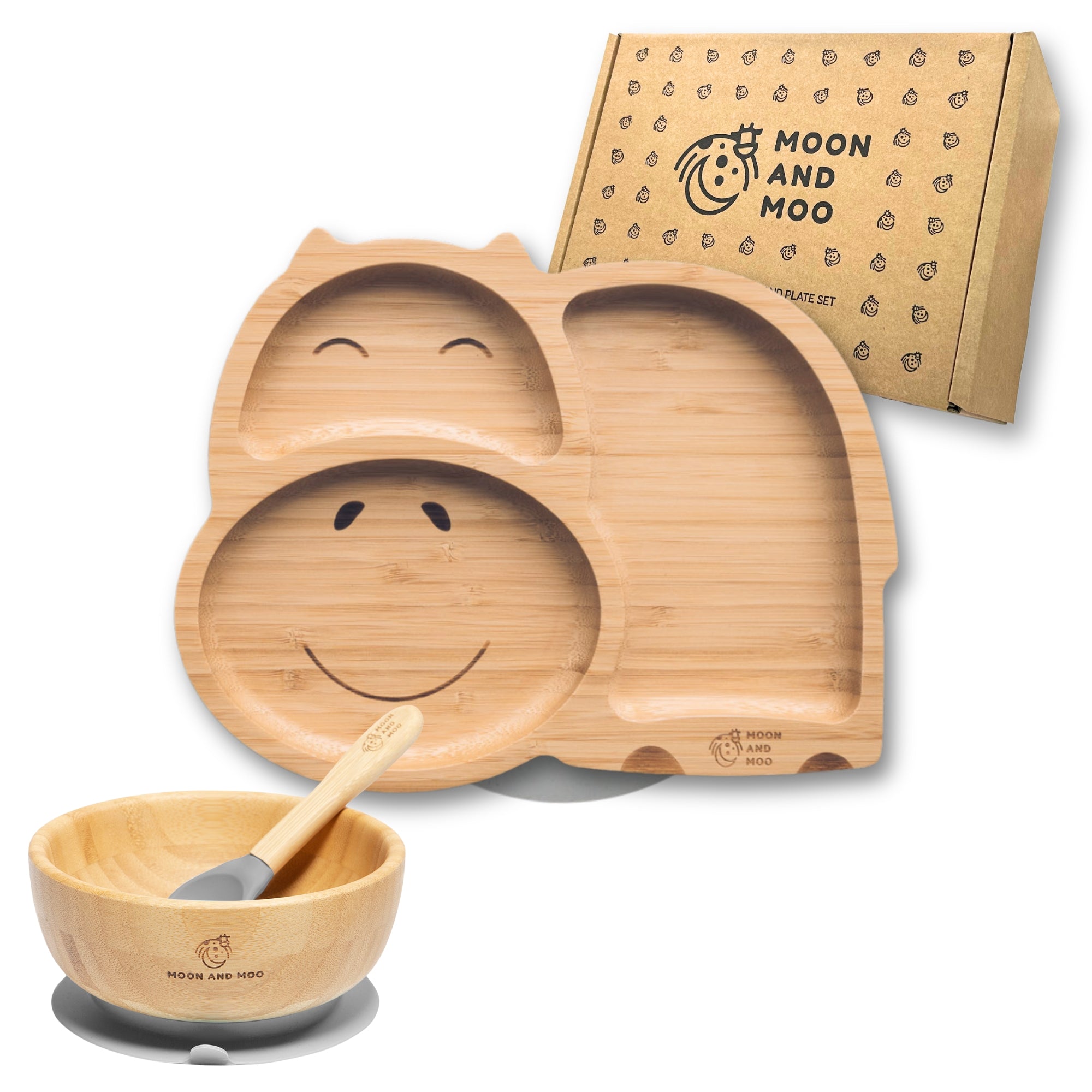 Bamboo Suction Hippo Plate & Bowl Set