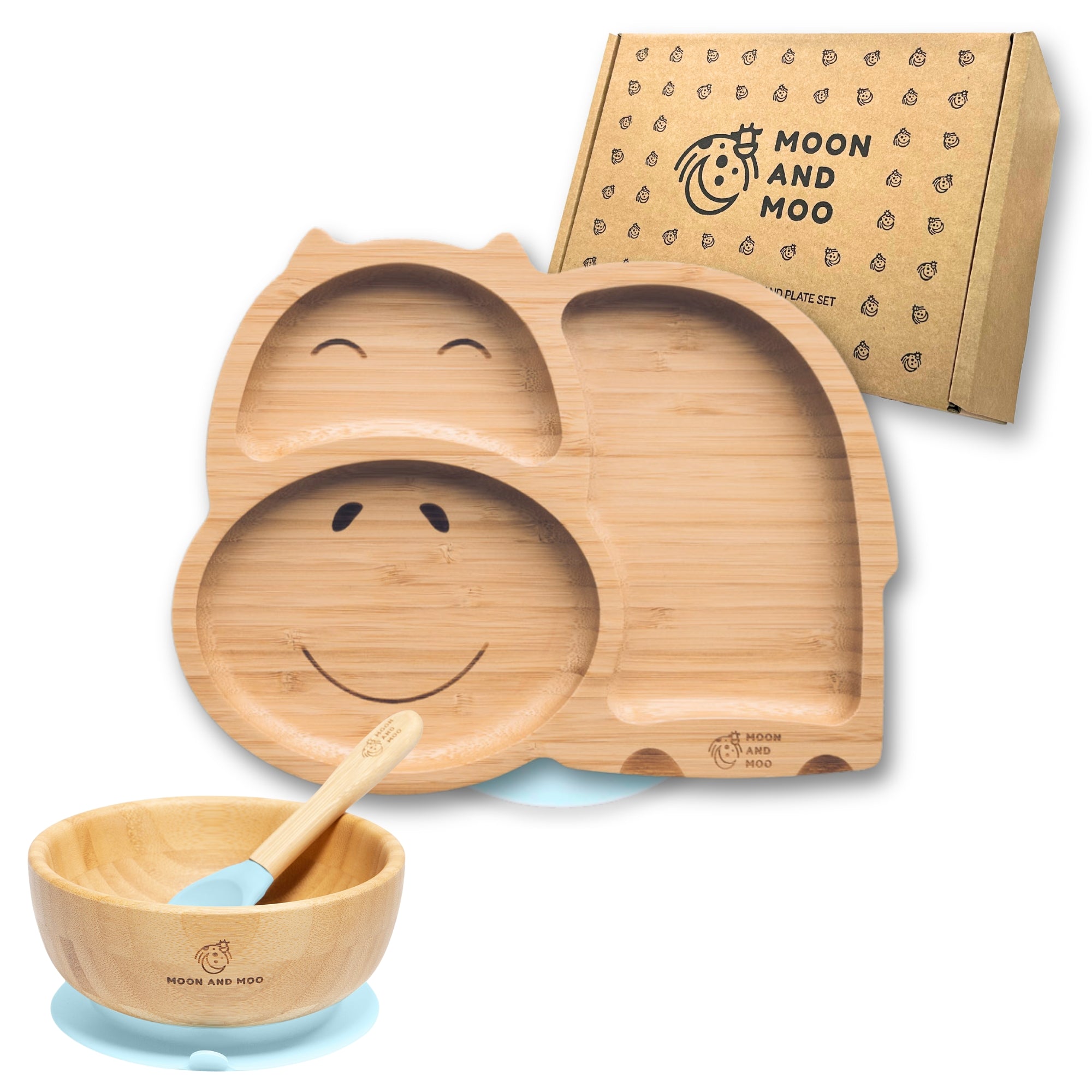 Bamboo Suction Hippo Plate & Bowl Set