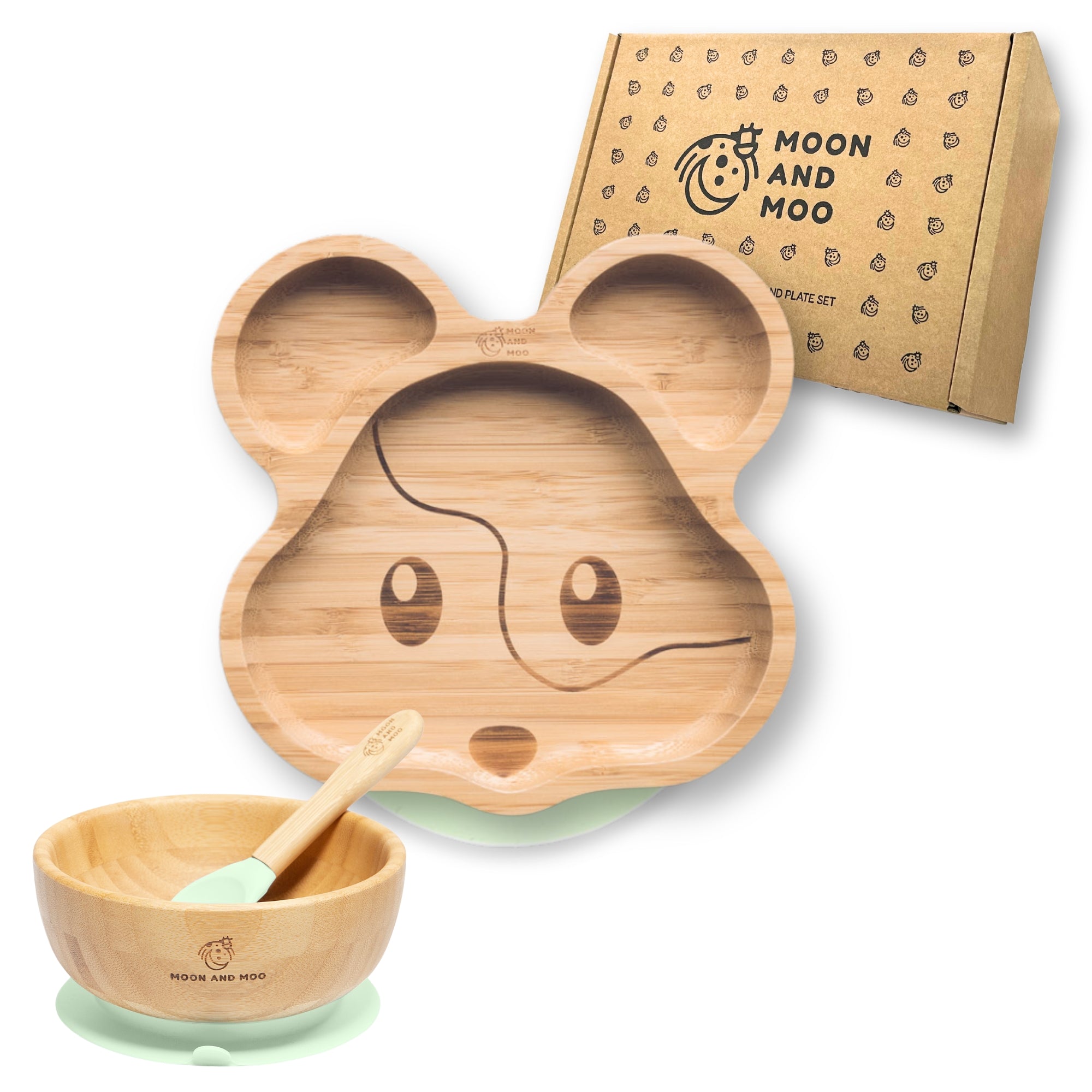 Bamboo Suction Mouse Plate & Bowl Set