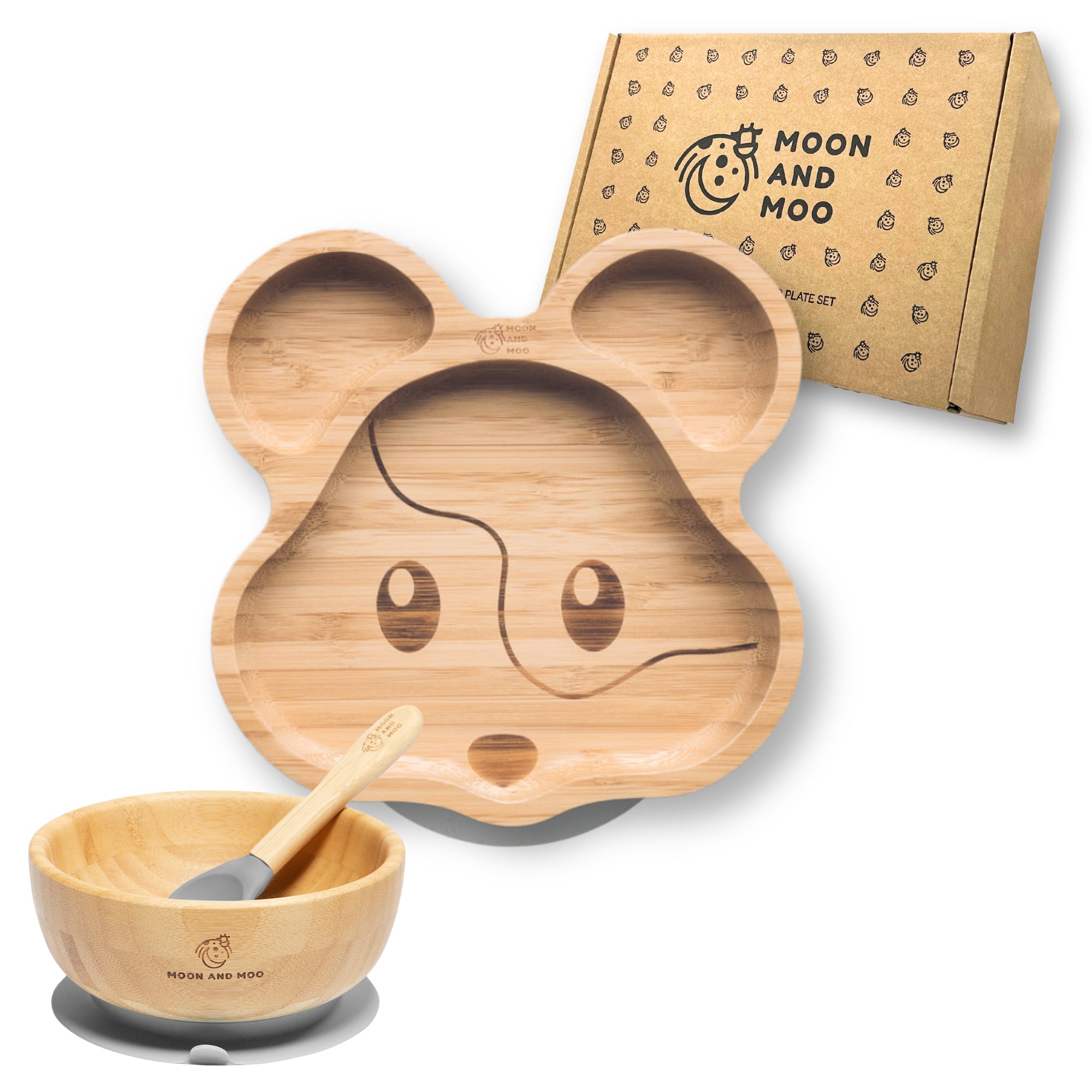 Bamboo Suction Mouse Plate & Bowl Set