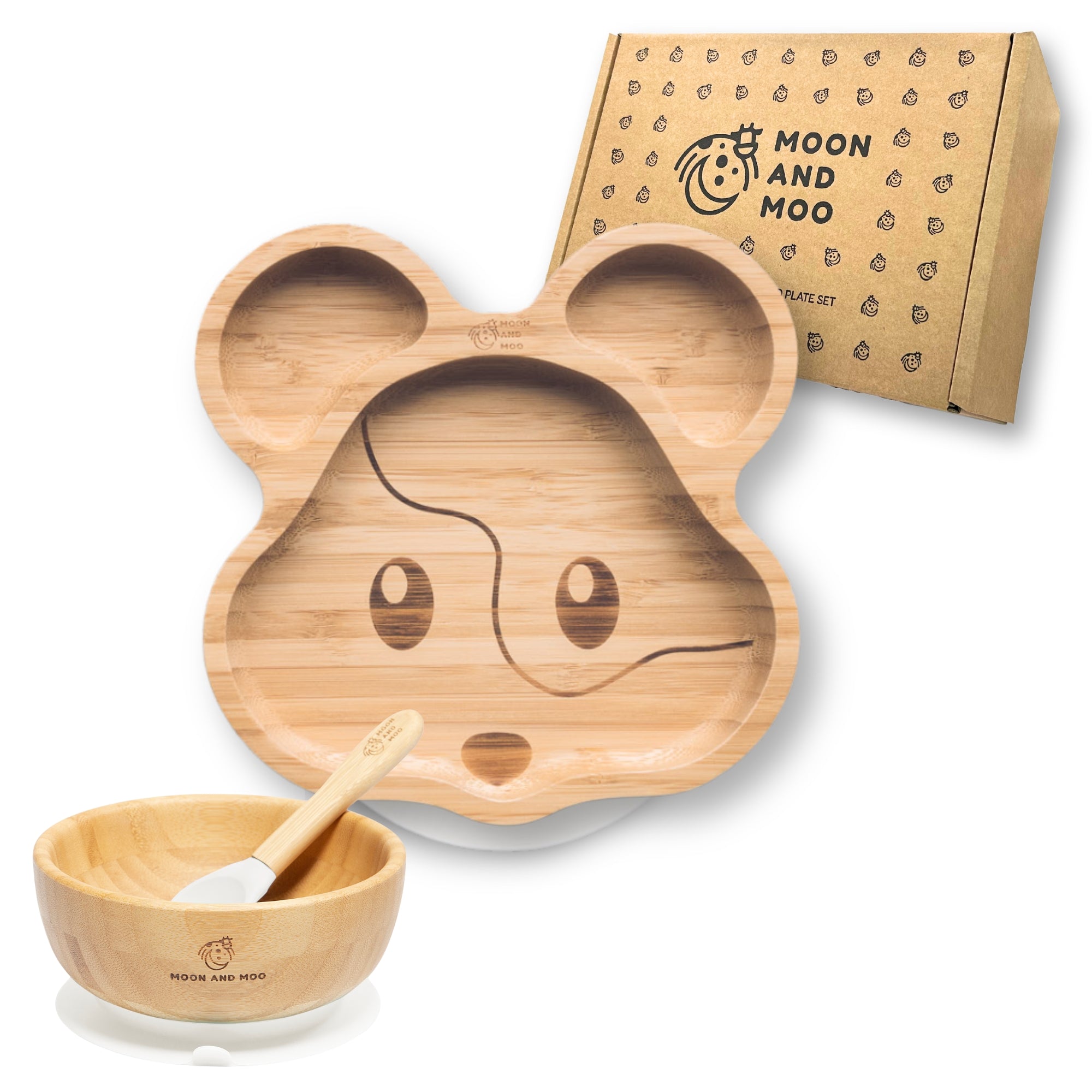 Bamboo Suction Mouse Plate & Bowl Set