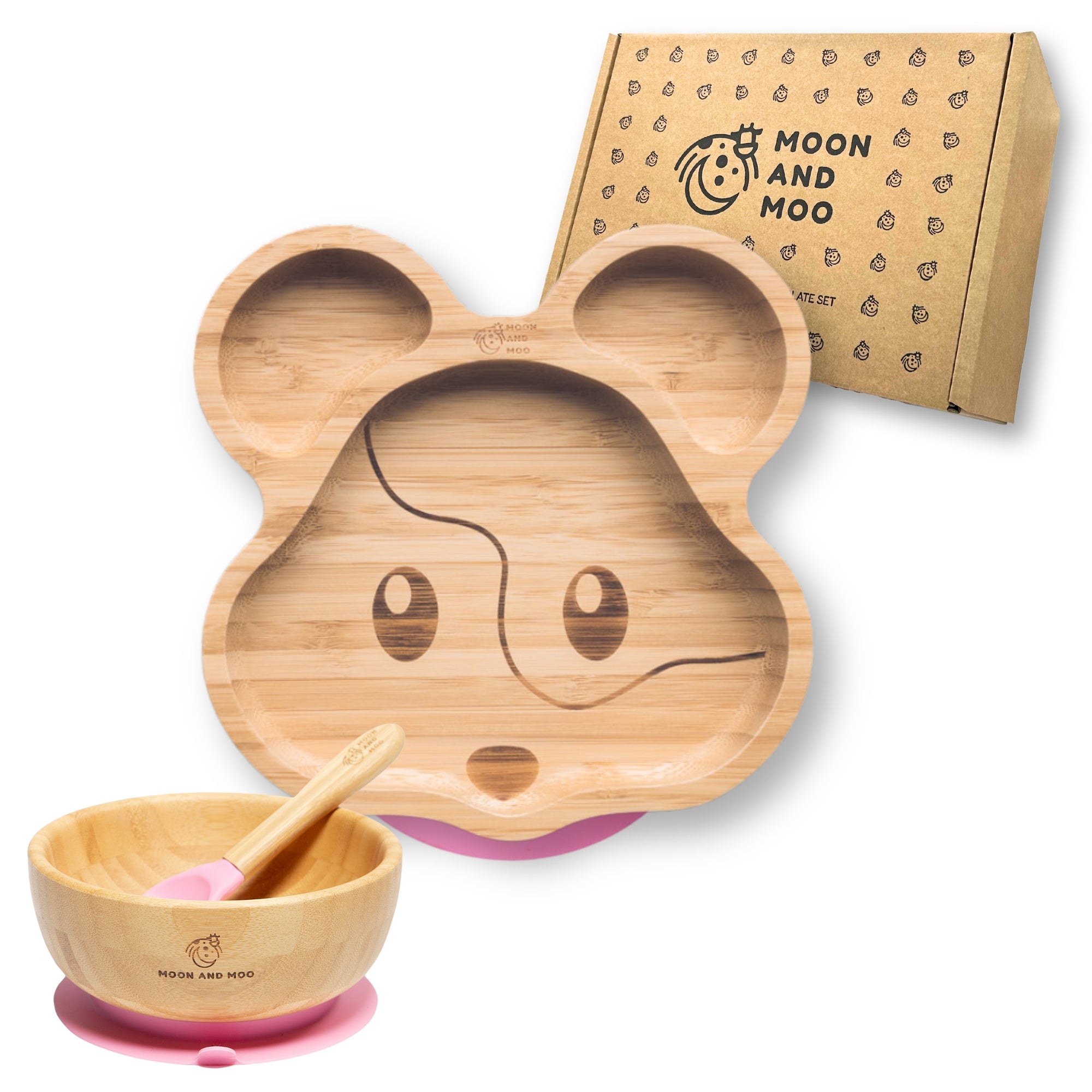 Bamboo Suction Mouse Plate & Bowl Set