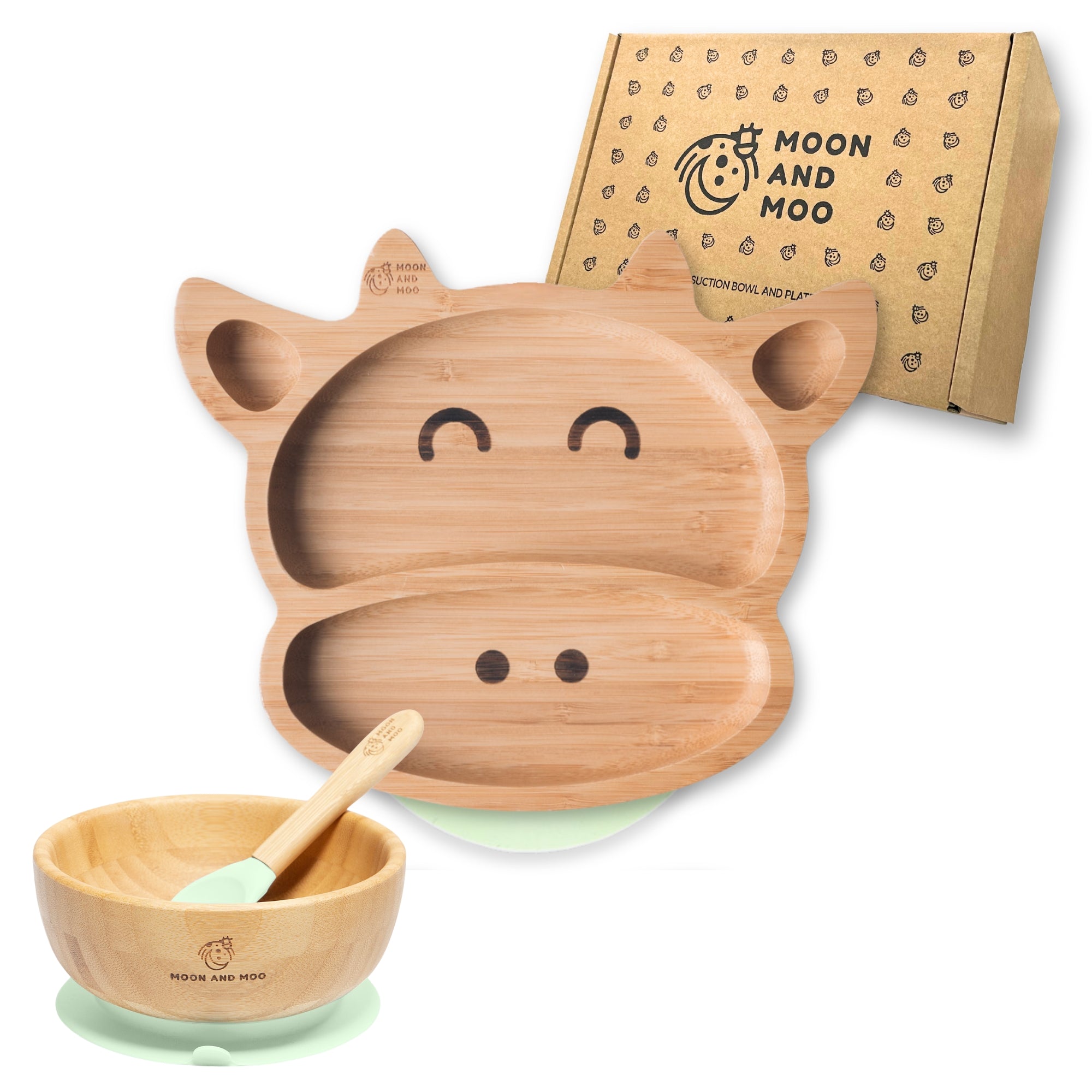 Bamboo Suction Cow Plate & Bowl Set