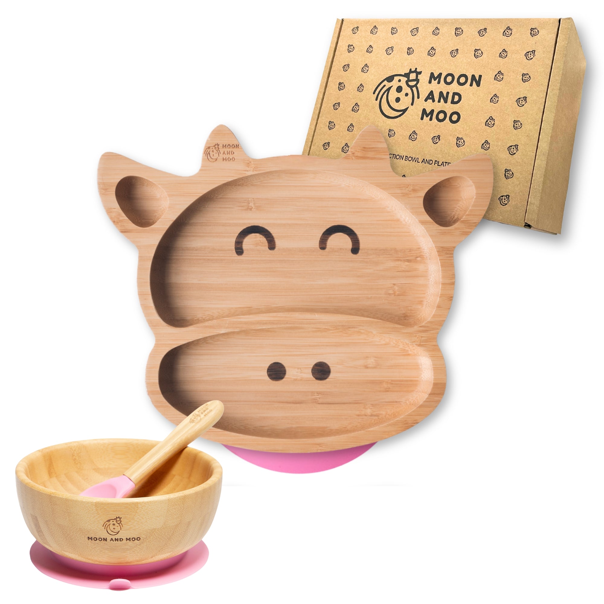 Bamboo Suction Cow Plate & Bowl Set