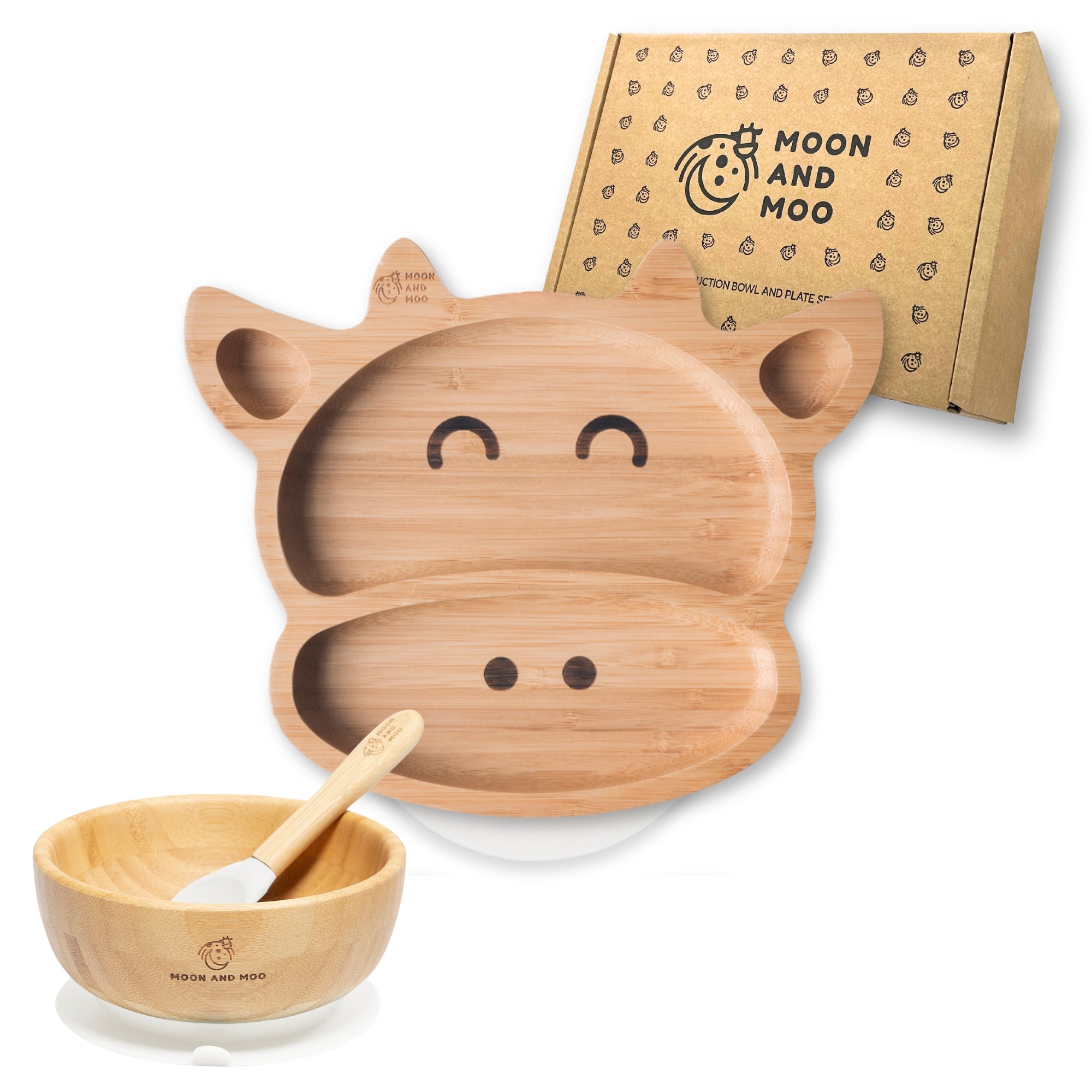 Bamboo Suction Cow Plate & Bowl Set